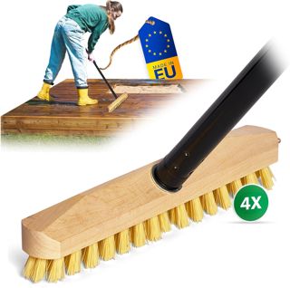 Novaliv Brosse à récurer en bois avec poils - Avec filetage et manche à vis - 4 pièces - Brosse à récurer PPN - Idéale pour nettoyer le balcon, la terrasse, le jardin, l'intérieur et l'extérieur