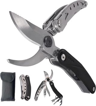 Ciseaux portables multifonctionnels 7 en 1 avec scie, cutter, pelle à écorce, ciseaux de jardin de dérivation en acier inoxydable avec lames verrouillables pour camping en plein air