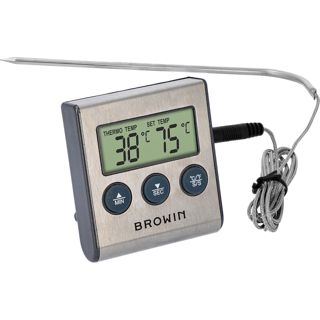 BROWIN®185609 Thermomètre alimentaire avec sonde en acier inoxydable - 1,0 m, 0 à 250°C | Minuteur | alarme | affichage électronique.