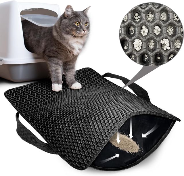 Tapis Litière Chat 61x38cm poignées, Tapis de Litière pour Chat Imperméable