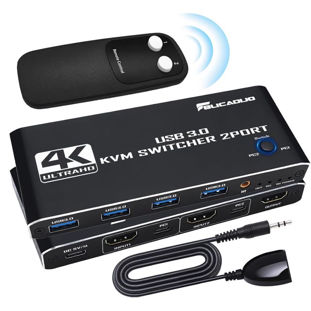 Commutateur KVM HDMI 2 PC 1 moniteur 4K 60 Hz KVM Switch pour 2 in 1 out