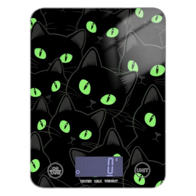 Balance de cuisine portable avec 4 unités pour la fabrication de savon et de savon (piles non incluses) - Motif chat noir mignon - 5 kg/5 g