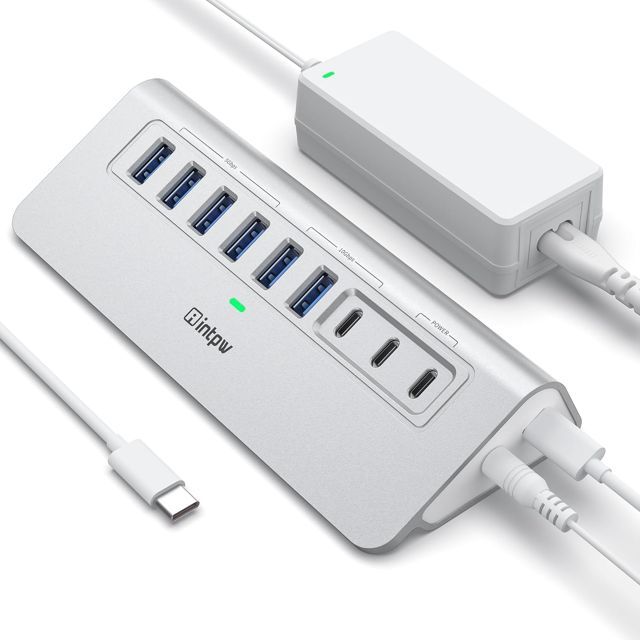 intpw Hub USB alimenté 10 Gbit/s, hub USB 3.2/USB C à 9 ports