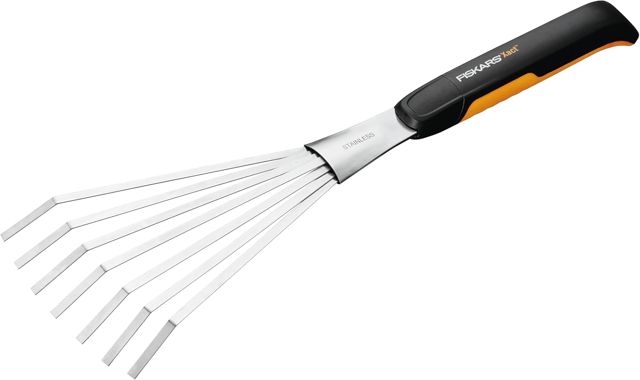 Fiskars Râteau à main, Longueur : 44,3 cm, Largeur: 12,5 cm, Noir/Orange, Acier inoxydable/Plastique, Xact, 1027044