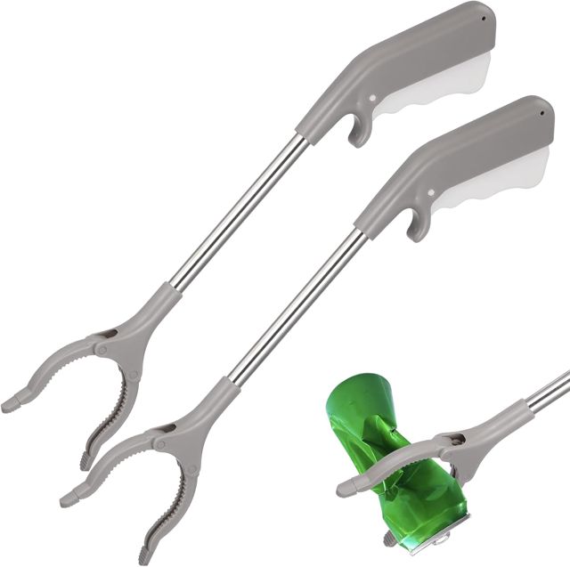 Operitacx Pince à Déchets 40 Cm en Acier Inoxydable, Lot de 2, Outil de Ramassage Polyvalent pour Ordures et Objets, pour Nettoyage Intérieur et Extérieur, Aide la Préhension Ergonomique