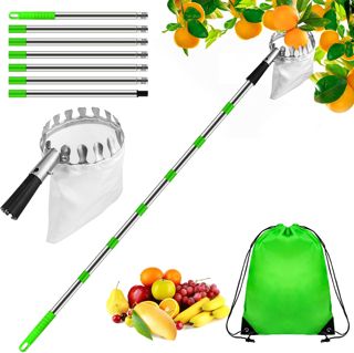 Dreamtop Cueille Fruit Telescopique 4 Metre, Ramasse Pomme Réglable Inoxydable Cueille Pommes, Outil Cueillette Jardin Arbre Poires Pêches