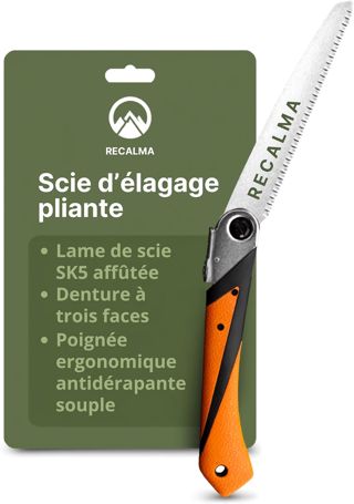 Scie pliante 210 mm – Lame SK5 trempée pour bois, branches et jardin – Outil pliant robuste et ergonomique pour travaux de jardinage