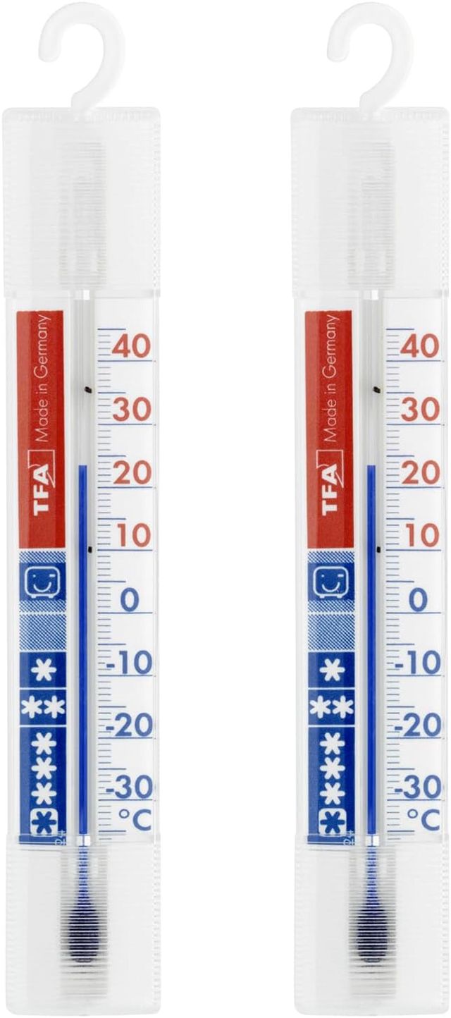 TFA Dostmann Thermomètre pour réfrigérateur ou congélateur, set de 2, 95.1034, avec zones de refroidissement, haute précision, blanc