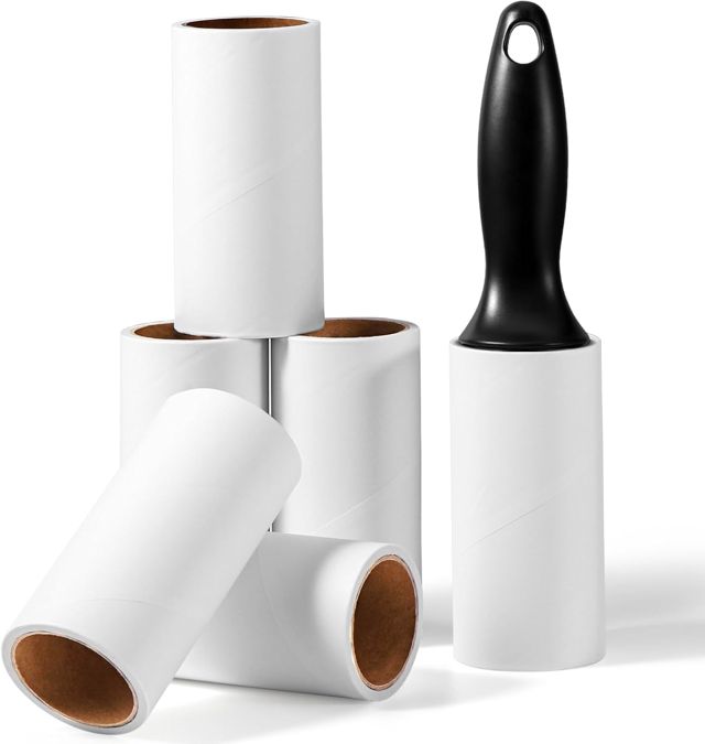 Vinabo Rouleau Adhesif Vetement, Brosse Anti Poils Animaux avec 6 Rouleaux + 1 Poignée, 360 Feuilles très Collant pour Les Poils d'animaux, Les Cheveux et Les Vêtements