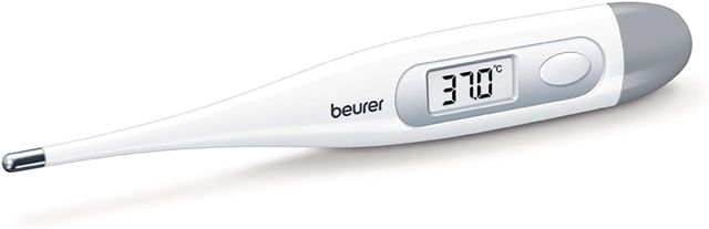 Beurer FT 09 Thermomètre numérique et corporel, résistant à l'eau, écran LCD, signal acoustique, sans verre, couleur blanc