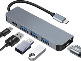Hub USB C HDMI 4K PD 100W Charge, Multi Data Ports 5Gbps 5 en 1 Dock USB-C, Hub USBC Adaptateur Multiport Compatible pour MacBook Pro/Air,iMac,iPhone 16 15 Plus Pro Max, Samsung Galaxy