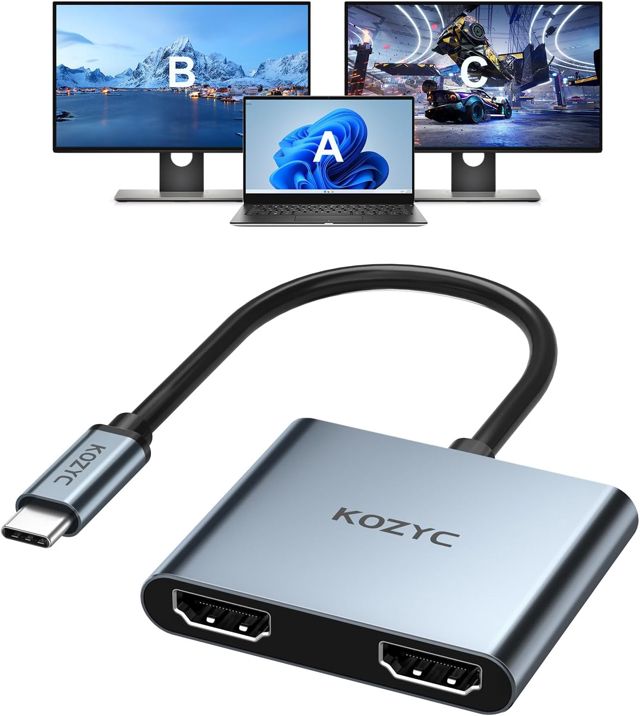 KOZYC USB C vers Dual HDMI Adapter 4K@60Hz, Type C to HDMI Splitter Extended Display (MST Only Support Windows OS)