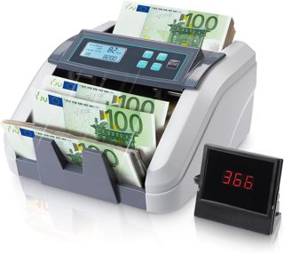 MUNBYN IMC51 Machine à compter l'argent, Compteur de billets en mode ajout+lot, Détection UV/MG/IR, Compteur en EUR uniquement, 1100 billets/min, Affichage LCD, 2 ans d'assistance après-vente, Noir