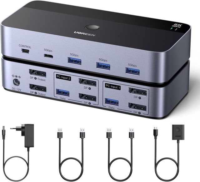UGREEN Switch KVM DisplayPort 2 Entrées 2 Sorties 8K 60Hz 2 Affichage