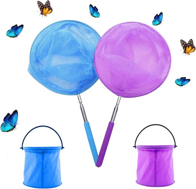 Filet à Papillon Ajustable Epuisette Peche Enfant Livré avec 2 Seaux Pliables Filet à Papillon Enfant Convient Aux Activités de Jardin en Plein Air pour Enfants et Adultes
