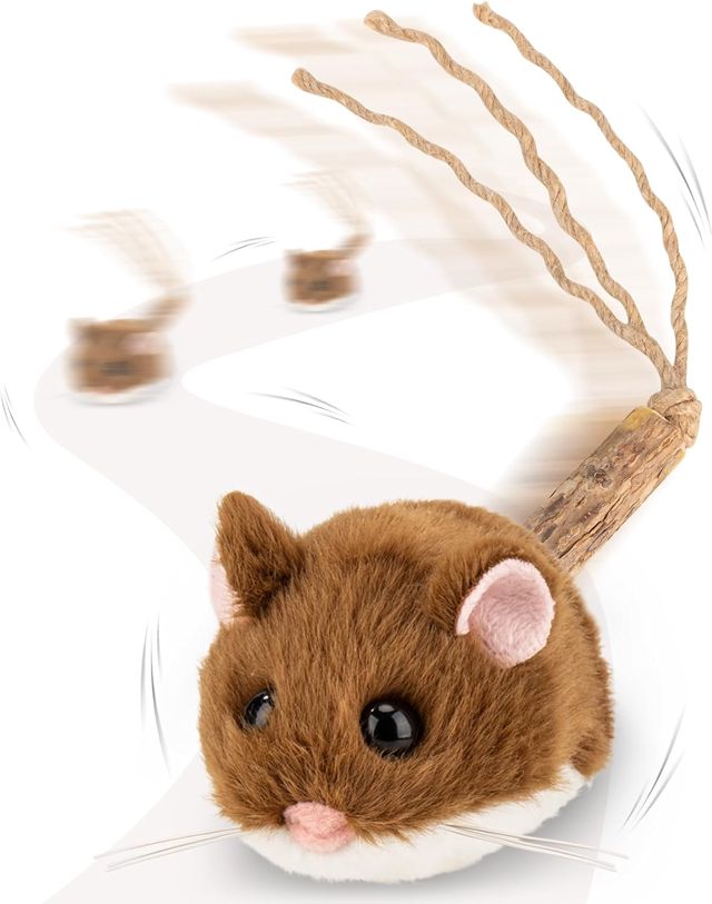 Migipaws Jouet interactif pour Chat, Souris électrique roulante avec Queue Qui remue, capteur Intelligent, couinement, Jouet pour Chat avec Herbe à Chat, Rechargeable