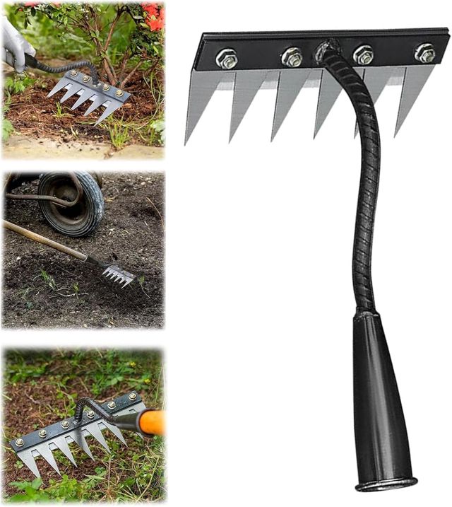 5/6/7/8 Dents Rateau De Désherbage Berthaus, Outil De Râteau De Désherbage avec Manche, Râteau De Jardin en Métal Très Résistant, Rateau Bertaus pour Désherber/Ameublir/Semence (6 Dents)