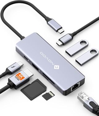 NOVOO 8 en 1 Hub USB C vers Ethernet, Adaptateur USB C vers HDMI 4K