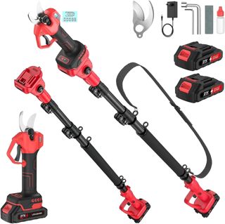 Secateur Electrique Sans Fil avec Perche, Portée de 4,6 m, Coupe Max 40 mm, 2-en-1 Secateur Telescopique Electrique avec 2x2.0Ah Batteries, Coupe Branche Electrique pour Vigne, Succursales