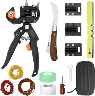 QWORK® Kit d'outils greffoir, Couteau de greffage et ciseaux de greffage avec 3 lames interchangeables et autres accessoires