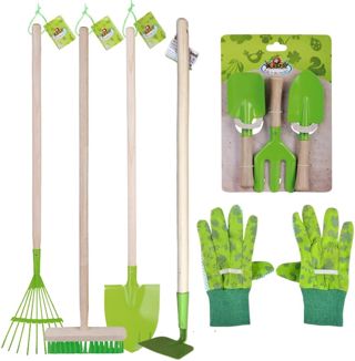 Esschert Kit 7 Outils Jardinier Enfants - Vert - Plastique, Aluminium, Acier allié - GARDEN_TOOL_SET