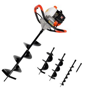 Tarière Thermique 2 Temps, Tarière à essence 52 cc avec 3 Embouts de Ø 100/ 150/ 200 mm, Tariere Thermique pour les trous de plantation d'arbres et les piquets de clôture, Démarrage facile