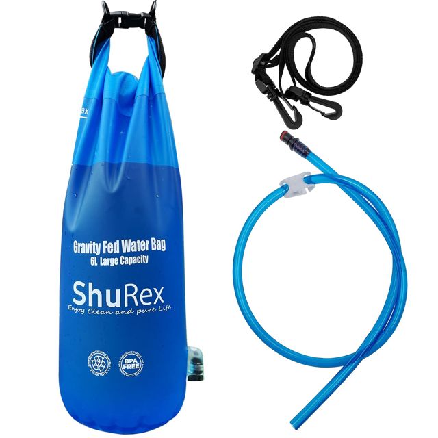 Sac à eau alimenté par gravité pour paille de filtre à eau Sawyer de survie, grande poche à eau à gravité, compatible avec LifeStraw et autres pailles de filtre à eau, pliable, sans BPA (6 L)