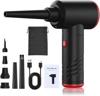 Plumeau électrique Haute Vitesse, Souffleur D'air sans Fil 6000 MAh avec 3 Vitesses Réglables, Lumière LED, Autonomie de 28 Minutes pour le Nettoyage de L'ordinateur, (AD38 Noir Version