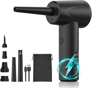 Elprico Dépoussiéreur à Air comprimé, 3 Vitesses Réglables 53 000 Tr/min, Dépoussiéreur électrique avec 6 Buses, Souffleur D'air sans Fil Rechargeable pour le Nettoyage des Appareils (Version