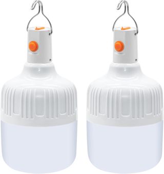 Lanterne de Camping, 2 Pièces Lampe Camping avec USB Rechargeable 500 Lumens 2 Modes Lanterne Portable à Suspendre, Tente Ampoule Dimmable pour Bivouac Pêche Randonnée Jardin Barbecue