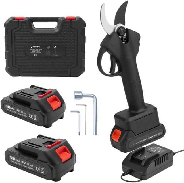 Venteo - Sécateur Électrique sans Fil | Deux Batteries 21 V | Secateur de Jardin et Coupe Branche | Batterie Rechargeable | Outil Jardinage Outillage Professionnel