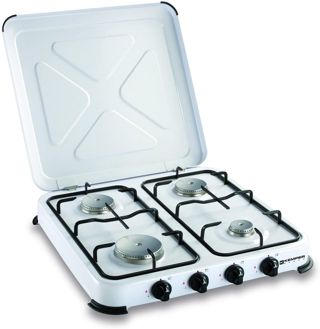 KEMPER - Plaque de cuisson gaz 2 feux portable 2600W Blanc Couvercle amovible - Réchaud Camping Connexion Bouteille de Gaz Butane/Propane simple & sécurisée