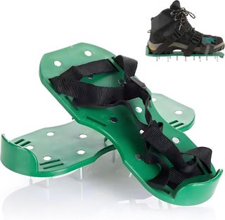 Relaxdays Chaussures de décompactage de Gazon, 13 Pointes, aérateur de pelouse, BT : 32,5 x 15 cm, Noir/Vert
