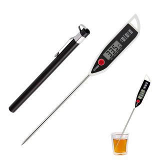 Rouge noirThermomètre Alimentaire Étanche avec Sonde Longue en Acier Inoxydable – Indicateur de Température Instantané et Précis, Idéal pour Eau, Lait, Bougies, Viande, Liquides et Cuisine.