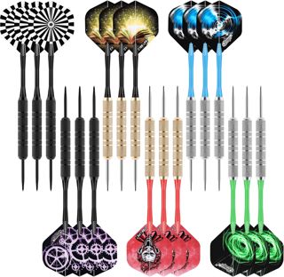 CyeeLife Lot de 18 fléchettes professionnelles en acier avec pointe en métal, avec tige et ailettes, pour débutants et amateurs