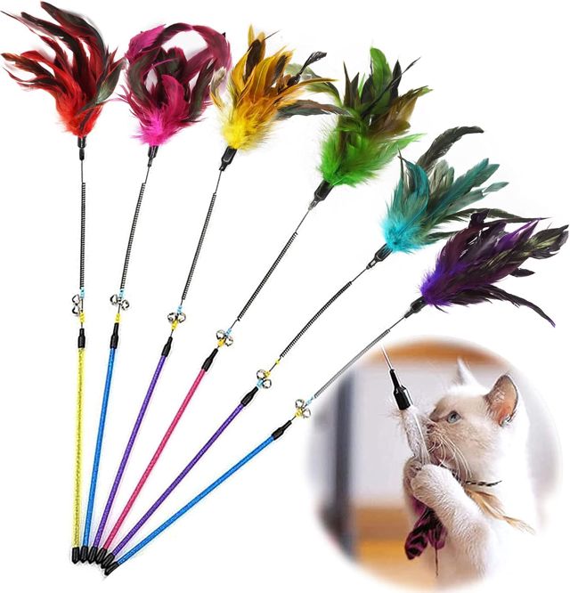 Jouet Chat, Jouet pour Chat Plume Interieur, Chat Jeu pour Chaton 6 pièces (Yellow)