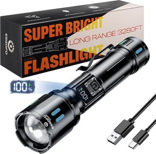 Esgofo Lampe Torche LED Ultra Puissante 1000000 Lumens Zoomable 3 Modes 15H