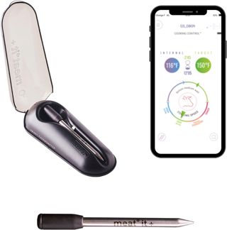 MASTRAD – Meat°it + – Sonde de Cuisson 100% Sans Fil – Thermomètre à Viande Connecté – Four, Barbecue, Poêle – Contrôle Température – Longue Portée – Bluetooth – Noir