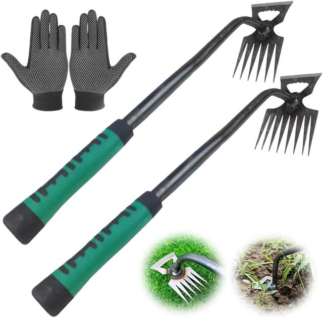 Shengou 2 Pièce Désherbeur Manuel,Arrache Pissenlit,Arrache Mauvaise Herbe en Acier Inoxydable,Extracteur Mauvaises Herbes,Outil désherbage Manuel pour Creuser Désherber Ameublir