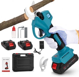 Sécateur électrique sans fil de 50 mm avec 2 x 3,0 Ah batteries, moteur sans balais de 800 W, écran LCD, protection contre la surchauffe, sécateur sans fil pour jardin, vergers, branches d'arbres
