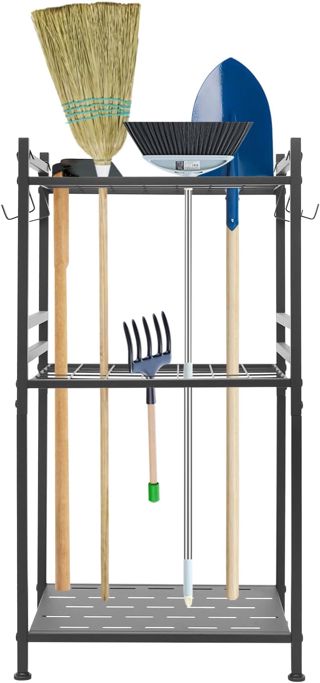 Support pour outils de jardin - En acier au carbone - 35 compartiments - 4 crochets - Pour jardin, garage, abri de jardin et extérieur