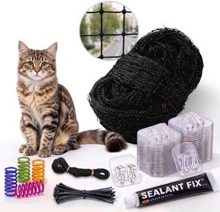 CENOVE Filet de Protection pour Chat Balcon sans Percer, 3×4M / 3×6M / 3×8M Filet Chat Balcon Renforcé avec Crochets Adhésifs, Silicone & Attaches de Câble et Jouets pour Chats