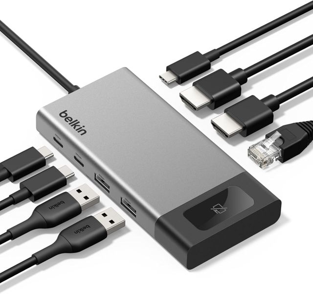 Belkin Station d'accueil USB C, Dock Multiport 8-en-1, 100 W, Affichage Double, pour Mac, Windows Et Chromebook, avec Transfert De Données De 10 Gbit/s, Ethernet, Résolutions Jusqu'à 4K À 60 Hz