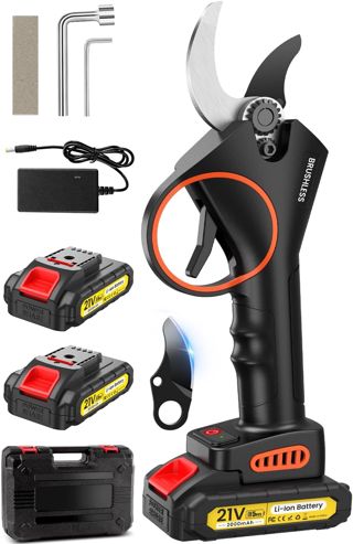 Secateur Electrique Sans Fil, 33mm, 800W Motor Sans Balais Secateur Electrique Professionnel avec 2 x 2000 mAh & Lames de Rechange & Boîte,Sécateur pour l'élagage des arbres et le jardinage