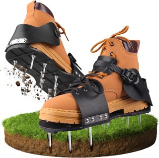 Aérateur Pelouse Chaussure, Aérateur de Gazon Chaussures avec 22 Pointes en Acier Inoxydable, Chaussures pour Gazon- Réglable Grâce à des Sangles pour Jardin Pelouses Amélioration(Noir)