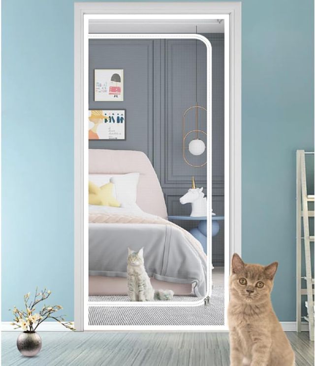 Porte moustiquaire renforcée pour Chat,Résistante aux Animaux domestiques,avec Fermeture éclair,Empêche Les Chiens et Les Chats de Sortir de la Maison,Blanc 90x210 cm