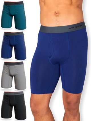 FM London Boxer en Bambou pour Homme, Boxer Long pour Homme en Bambou Ultra Doux, Antifrottements et Évacuant la Transpiration, avec Ouverture, Lot de 4