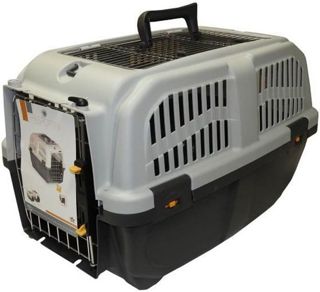 Aimé | Caisse de Transport Chat et Chien | Cage de Transport pour Chien et Chat avec Aérations Latérales, Grilles en Métal et Loquet de Sécurité | Couleur Grise et Dimensions 56x36x35 cm