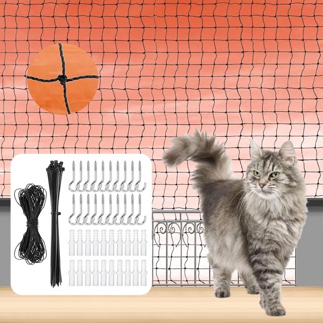 Filet pour Chat Haut de Gamme pour Balcon, Amélioré 4x3m Filet de Protection Chat, Résistant Aux Morsures Et à La Déchirure, pour Sécuriser Les Balcons, Terrasses, Fenêtres, Portes