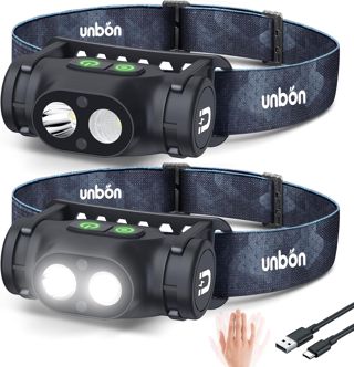 UNBON Lampe Frontale LED Ultra Puissante, Lampe Frontale Rechargeable USB C avec Détecteur de Mouvement et Base Magnétique IPX4 Étanche Légère Lampe Torche Frontale pour Bricolage Randonnée Camping